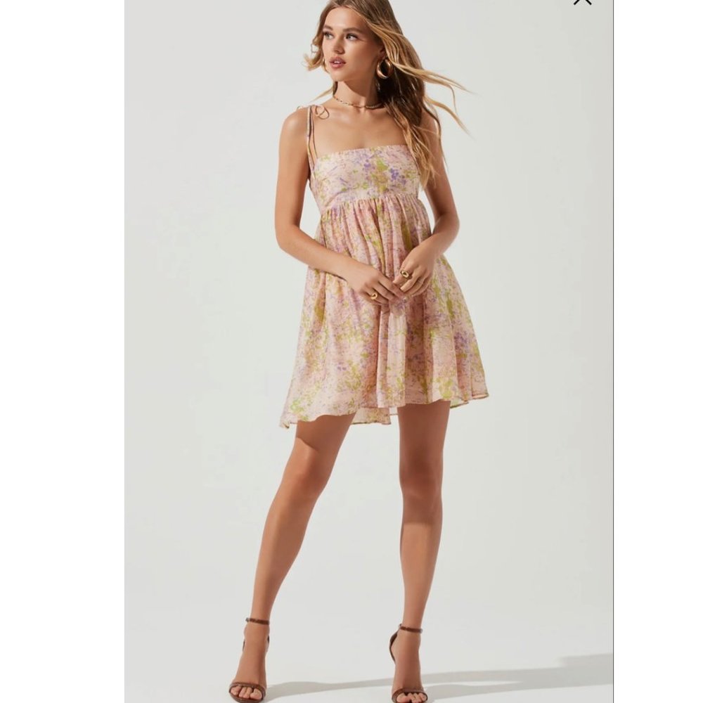 Astr Floral Tie-Shoulder Mini Dress in Pink and Green - Picture 4 of 14